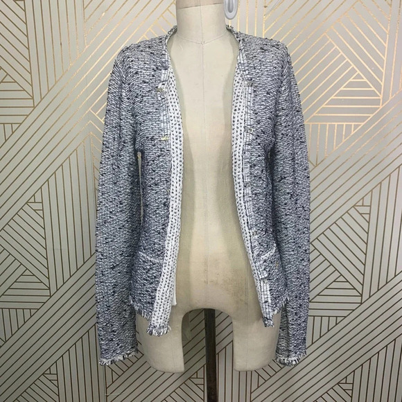 Escada Harbor Blue Tweed Fringe Knit Sweater Blazer Jacket Size US Small - Picture 8 of 11